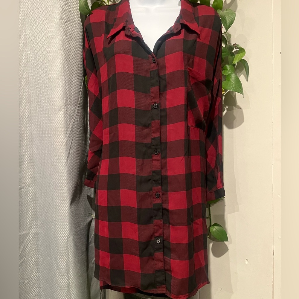 Ava + Viv Buffalo Plaid Button Down Blouse